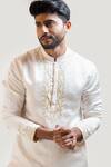 Buy_Paarsh_Beige Kurta Linen Satin Pant Malai Cotton Embroidered Set _Online_at_Aza_Fashions