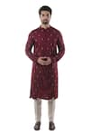 Buy_Paarsh_Maroon Cotton Draped Kurta Set _Online_at_Aza_Fashions