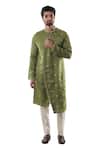 Buy_PAARSH_Green Modal Satin, Cotton Linen Overlap Kurta Set _Online_at_Aza_Fashions