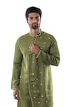Buy_PAARSH_Green Modal Satin, Cotton Linen Overlap Kurta Set _at_Aza_Fashions