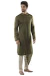 PAARSH_Green Cotton, Linen Satin Overlap Kurta Set _Online_at_Aza_Fashions