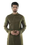 Buy_PAARSH_Green Cotton, Linen Satin Overlap Kurta Set _at_Aza_Fashions