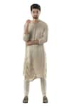 Buy_Paarsh_Grey Linen Satin Draped Kurta Set _Online_at_Aza_Fashions