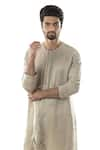 Buy_Paarsh_Grey Linen Satin Draped Kurta Set _at_Aza_Fashions