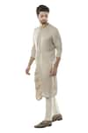 Paarsh_Grey Linen Satin Draped Kurta Set _Online_at_Aza_Fashions