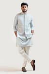 Paarsh_Blue Raw Silk Embroidered Nehru Jacket For Men_Online_at_Aza_Fashions