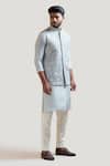 Buy_Paarsh_Blue Raw Silk Embroidered Nehru Jacket For Men_Online_at_Aza_Fashions