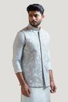 Buy_Paarsh_Blue Raw Silk Embroidered Nehru Jacket For Men_at_Aza_Fashions