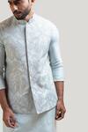Shop_Paarsh_Blue Raw Silk Embroidered Nehru Jacket For Men_Online_at_Aza_Fashions