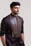 Buy_Paarsh_Brown Jacket Satin Kurta Satin Pant Embellished Nehru And Set _Online_at_Aza_Fashions