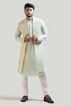 Buy_Paarsh_Green Jacket Georgette Kurta Linen Satin Pant Chikankari Nehru And Set _at_Aza_Fashions