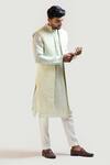 Paarsh_Green Jacket Georgette Kurta Linen Satin Pant Chikankari Nehru And Set _Online_at_Aza_Fashions