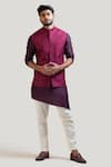 Buy_Paarsh_Purple Jacket Silk Kurta Silk Pant Malai Embroidered Nehru And Set _at_Aza_Fashions