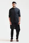 Buy_Paarsh_Black Jacket Suiting Kurta Silk Pant Malai Cotton Embroidered Nehru And Set _at_Aza_Fashions