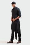 Paarsh_Black Jacket Suiting Kurta Silk Pant Malai Cotton Embroidered Nehru And Set _Online_at_Aza_Fashions