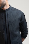 Shop_Paarsh_Black Jacket Suiting Kurta Silk Pant Malai Cotton Embroidered Nehru And Set _Online_at_Aza_Fashions