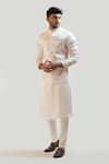 Paarsh_Beige Linen Satin Embroidered Nehru Jacket _Online_at_Aza_Fashions