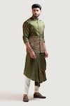 Paarsh_Green Linen Satin Embroidered Nehru Jacket _Online_at_Aza_Fashions