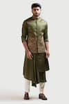 Buy_Paarsh_Green Linen Satin Embroidered Nehru Jacket _Online_at_Aza_Fashions