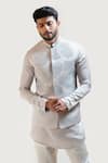 Buy Paarsh Grey Linen Satin Embroidered Nehru Jacket Online | Aza Fashions