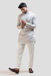 Paarsh_Beige Jacket: Satin; Kurta: Satin; Embroidered Nehru And Set For Men_Online_at_Aza_Fashions