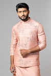 Buy_Paarsh_Pink Raw Silk Embroidered Bundi _at_Aza_Fashions