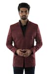 Buy_Smriti by Anju Agarwal_Maroon Gheecha Silk Bandhgala Set _at_Aza_Fashions