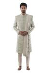 Buy_Smriti By Anju Agarwal_Green Raw Silk Embroidered Sherwani Set _Online_at_Aza_Fashions