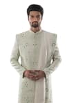 Buy_Smriti By Anju Agarwal_Green Raw Silk Embroidered Sherwani Set _at_Aza_Fashions