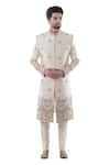 Buy Smriti By Anju Agarwal White Cotton, Raw Silk Embroidered Sherwani Set Online at Aza Fashions Buy_Smriti By Anju Agarwal_White Cotton, Raw Silk Embroidered Sherwani Set _Online_at_Aza_Fashions