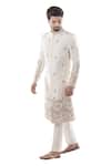 Smriti By Anju Agarwal White Cotton, Raw Silk Embroidered Sherwani Set Online at Aza Fashions Smriti By Anju Agarwal_White Cotton, Raw Silk Embroidered Sherwani Set _Online_at_Aza_Fashions