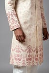 Shop_PAARSH_Peach Linen Satin, Malai Cotton Embroidered Sherwani Set_Online_at_Aza_Fashions