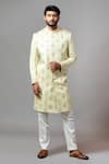 Buy_Paarsh_Green Self Textured Embroidered Sherwani Set _at_Aza_Fashions