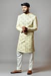 Shop_Paarsh_Green Self Textured Embroidered Sherwani Set _at_Aza_Fashions