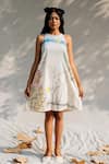 Buy_Purvi Doshi_White Handwoven And Handspun Cotton Hand Paint & Embroidery Animal Dress  _at_Aza_Fashions