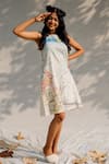 Purvi Doshi_White Handwoven And Handspun Cotton Hand Paint & Embroidery Animal Dress  _Online_at_Aza_Fashions