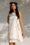 Shop_Purvi Doshi_White Handwoven And Handspun Cotton Hand Paint & Embroidery Animal Dress  _Online_at_Aza_Fashions