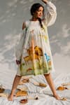 Purvi Doshi_White Handwoven And Handspun Cotton Hand Paint & Embroidery Animal Dress  _Online_at_Aza_Fashions