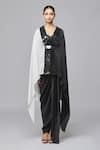 Amit Aggarwal_Black Chiffon Colorblock Cape With Inner_Online_at_Aza_Fashions
