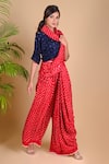 Dyelogue_Red Gajji Silk Bandhani Pre-draped Pant Saree  _Online_at_Aza_Fashions