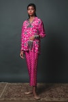 Buy_Sonam Luthria_Pink Crepe And Embroidery Patola Shirt Collar & Pant Set _at_Aza_Fashions