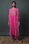 Buy_Sonam Luthria_Pink Crepe Print And Embroidery Patola Pattern Kaftan Kurta & Pant Set  _at_Aza_Fashions