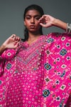 Buy_Sonam Luthria_Pink Crepe Print And Embroidery Patola Pattern Kaftan Kurta & Pant Set  _Online_at_Aza_Fashions