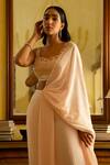 Shop_Parshya_Beige Viscose Crepe Lining Shantoon Pre-draped Skirt Saree With Blouse _at_Aza_Fashions