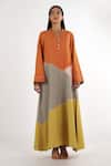 Buy_Madder Much_Multi Color Cotton Plain V Neck Paree Colorblock Kaftan Tunic _at_Aza_Fashions