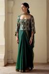 Buy_Mimamsaa_Green Satin Silk Brocade Woven Floral Scoop Neck Parivee Corset Blouse _at_Aza_Fashions