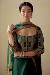 Mimamsaa_Green Satin Silk Brocade Woven Floral Scoop Neck Parivee Corset Blouse _Online_at_Aza_Fashions