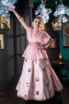 Shop_Hoity Moppet_Pink Silk, Organza, Satin Applique, Embroidery Pariza Anarkali And Top Set _at_Aza_Fashions