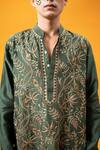 Shop_Wabi Sabi By Anshum-Ritesh_Green Chanderi Sequins Parrot Paradise Embroidered Kurta Set _Online_at_Aza_Fashions
