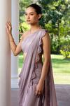 Shop_Parshya_Purple Viscose Crepe Lining Shantoon Pre-draped Skirt Saree With Blouse _at_Aza_Fashions